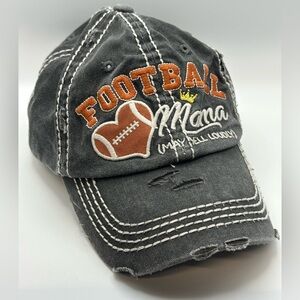 Adjustable Football Mama (may yell loudly)distressed Black Cap with Embroidery.